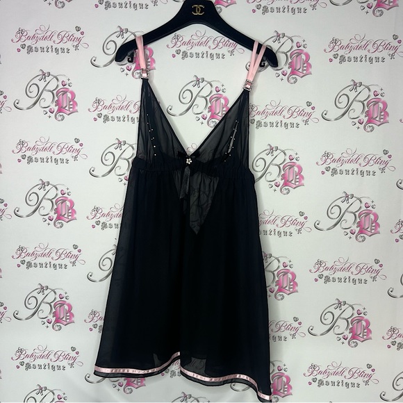 ann summers Other - Ann summers babydoll dress nighty open cup bling black pink rhinestone buckle